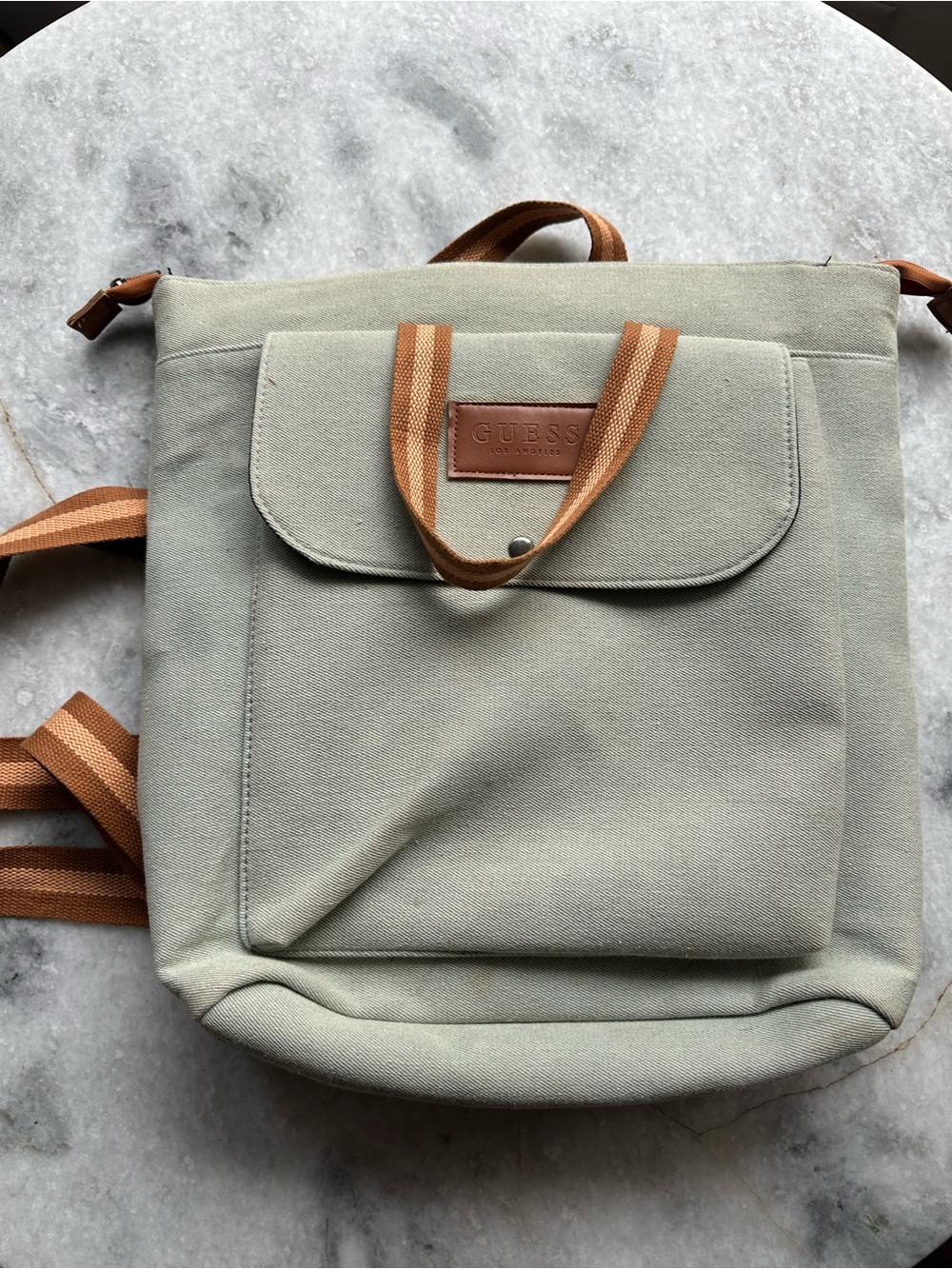 GUESS Sage Canvas Backpack with Tan Straps